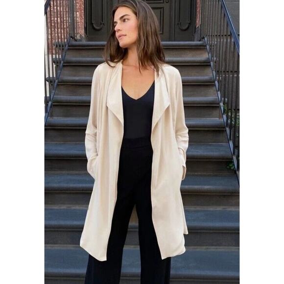 Babaton Maximo Trench Coat Denude Pink Drape Belted Pockets Long Sleeve Sz S - Picture 3 of 15